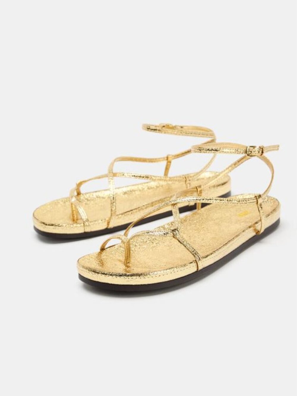 Zara Metallic Effect Flat Gold Sandals
